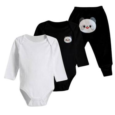 Imagem de Kit Conjunto Bebê 3 Pças Body e Mijão Bumbum Bordado Algodão - Koala B