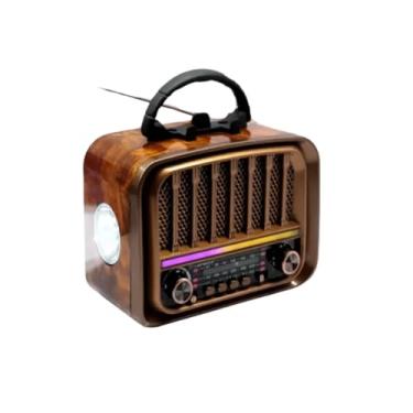 Imagem de Rádio Portátil Retrô Vintage Bluetooth USB MP3 AM FM Bivolt Recarregável e com lanterna