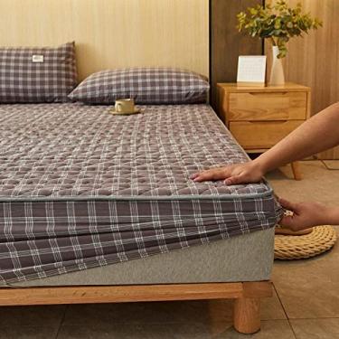 Imagem de Lençol de cama com bolso profundo resistente para colchão queen, protetor de colchão de algodão acolchoado, capas de colchão de treliça para apartamentos de quarto masculino cinza 1 150 x 200 cm