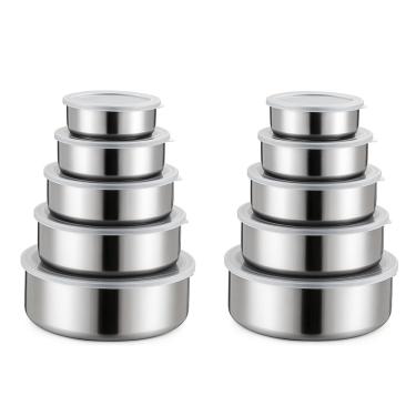 Imagem de Kit 10 Potes em Inox Jogo de Tigelas Com Tampa Para Cozinha