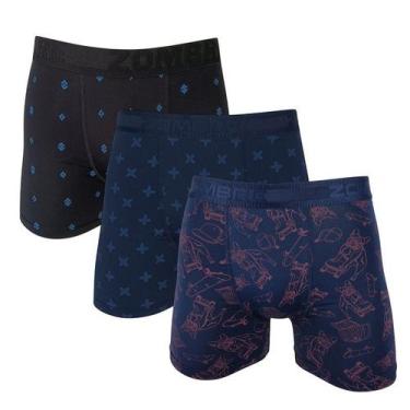 Imagem de Kit 3 cuecas boxer estampadas sortidas poliamida - ZOMBRE, Sortido, M