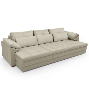 Imagem de Sofá Retrátil Para Sala de Estar 4 Lugares 332cm Riza S03 Couro Bege Pérola - Lyam Decor