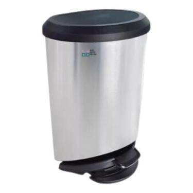 Imagem de Lixeira c/ pedal e trava 45l label inox - ARQPLAST, Inox e Preto