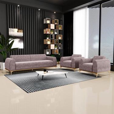 Imagem de Conjunto Sofá 3 Lugares e Poltrona Base de Madeira Euro 230 cm Veludo Rosê - Gran Belo