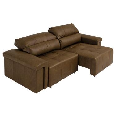 Imagem de Sofá Retrátil e Reclinável 3 Lugares Maitê 226 cm Couro Castanho - Gran Belo