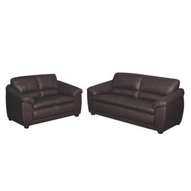 Imagem de Jogo de Sofá 2 e 3 Lugares Sala de Estar Veneza Couro Marrom - Gran Belo