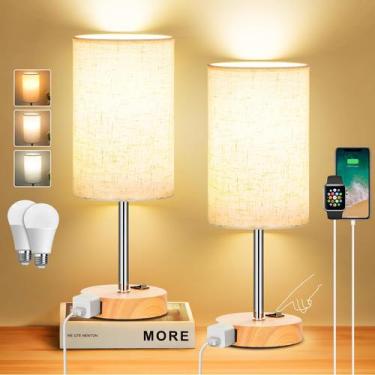 Imagem de Candeeiro de mesa ZJOJO para quarto, conjunto de 2 com tomada e interr
