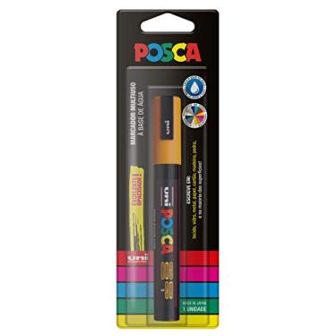 Imagem de POSCA, UNI, Caneta Marcador PC-5M, Ponta Média, traço de 2,5mm a 6,8mm, Amarelo Fluorescente, Blister com 1 Unidade
