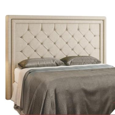 Imagem de Cabeceira Estofada Cama Box Queen 1,60 Padano para Quarto Corino Bege - Larbelle