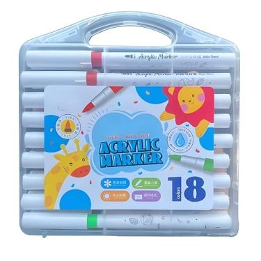 Imagem de Canetinhas Acrílicas Kit com 18 Cores Vibrantes - Ideal Para Colorir Desenhos, Pinturas, Lettering, Livros de Colorir e Artesanato, Não Tóxicas e à Base d'água Novo