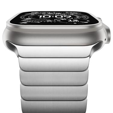 Imagem de Pulseira de metal NewWays compatível com Apple Watch Ultra 2 e séries 10, 9, 8, 7, 6, 5, 4, 3, 2, 1, elo de aço inoxidável, prata