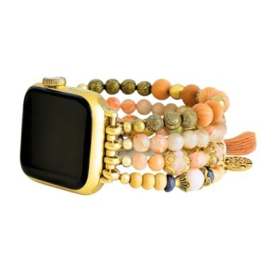 Imagem de Cape Diablo Pulseira feminina para relógio inteligente – Pulseira de pedra preciosa feita à mão – compatível com Apple Faces de 38 mm-45 mm (Grande – cerca de 16,5 a 17,8 cm e extensível, Árvore da