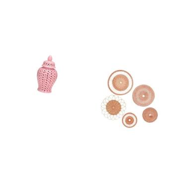 Imagem de Fenteer Vaso de Porcelana com Tampa E Jarra de Gengibre, Arte de Parede em Rattan Trançado para Arranjo Floral E Armazenamento Decorativo em Sala de Chá, Quar