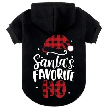 Imagem de EXPAWLORER Moletom com capuz de Natal para cães – Suéter de Natal para cachorro com estampa de chapéu de Papai Noel, roupa quente forrada de lã para animais de estimação com orifício para trela