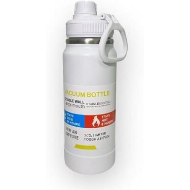 Imagem de Garrafa Térmica 800ml - Duplamente Isolada a Vácuo, Alça,Hidratação, Caminhada, Academia. (Branca)