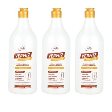 Imagem de Kit 3x Shampoo Verniz Hair Plus Keratina Óleo de Coco 1000ml Naxos-Unissex