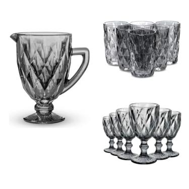 Imagem de Jarra de Vidro, Jarra Diamond 1.3l, 6 Taças 320/390ml(KIT COMPLETO S/TAÇA SOBREMESA)