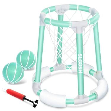 Imagem de Sloosh Brinquedos de cesta de basquete de piscina, jogo de piscina flutuante, brinquedos flutuantes de piscina com bomba de bolas, brinquedo de verão para brincar na água ao ar livre para crianças e
