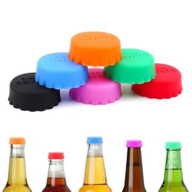 Imagem de Pacote com 6 tampas de silicone reutilizáveis multicoloridas, vedação à prova de vazamento para cerveja, vinho, refrigerante e muito mais - Acessórios essenciais de cozinha