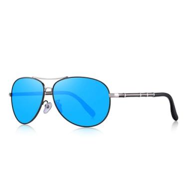 Imagem de Óculos de sol masculino clássico estilo piloto polarizado 100% UV para homens, Azul espelhado, Lens Width: 62 Millimeters