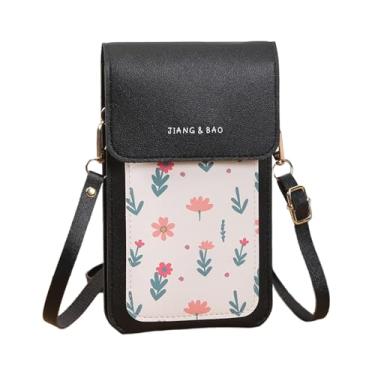 Imagem de Bolsas transversais para celular, com tela sensível ao toque, bolsa tiracolo feminina, pequena, alça de ombro ajustável e leve, Preto