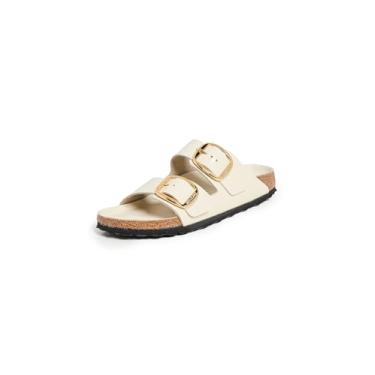 Imagem de Birkenstock Sandália feminina Arizona com fivela grande e brilho alto, Ecru, 40