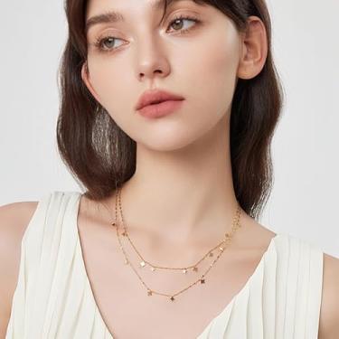 Imagem de Colares de ouro empilháveis para mulheres, banhado a ouro 18 K, corrente dupla, joia minimalista para festa de formatura, presente para esposa, namorada