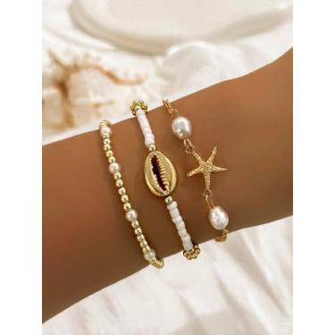 Imagem de Pulseira de estrela do mar para o verão, joias de praia leves com miçangas, estilo boho, pulseira ajustável para roupas casuais, acessórios de praia empilháveis para uso diário, moda moderna