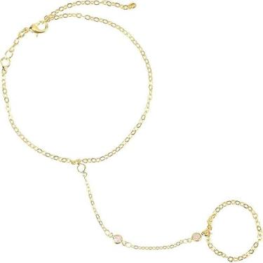 Imagem de Corrente de mão dourada, pulseira brilhante anel de dedo pulseiras femininas joias modernas para festivais, festas, casamentos, suprimentos, Natal, Dia dos Namorados