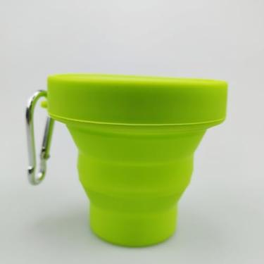 Imagem de Copo de água dobrável de silicone, copo de esportes ao ar livre portátil verde à prova de quedas, mosquetão incluído resistente a altas temperaturas