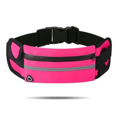 Imagem de Pochete para treino e corrida para mulheres e homens, bolsa de cintura fina de alta capacidade com faixa refletiva, fitness, esportes, impermeável, antifurto, pochete rosa, ajustável, suporte para