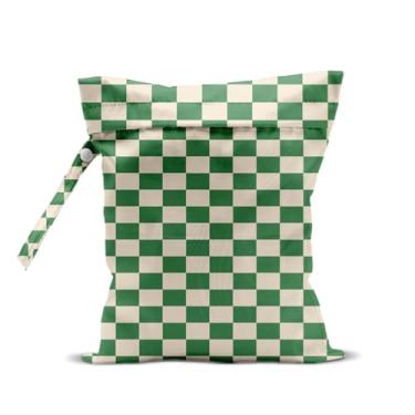 Imagem de Bolsa impermeável e úmida para roupas de banho, viagens, cosméticos, roupas sujas para piscina, ioga, academia, artigos de higiene, carrinho de bebê, bolsas de praia reutilizáveis (xadrez verde)