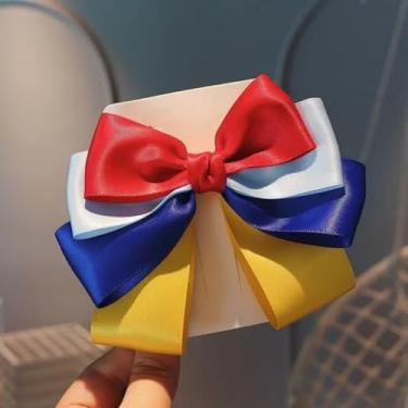 Imagem de 1 clipe de laço de cabelo vermelho com detalhe de borla de fita esvoaçante para mulheres - acessório de cabelo elegante, gravata borboleta