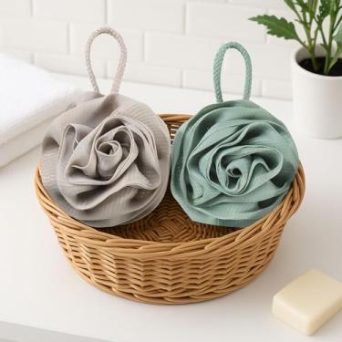 Imagem de Esponja de bucha de banho 50 g, 2 peças de esponja esfoliante de banho, esponja de banho para limpeza diária masculina e feminina (Cáqui e verde)