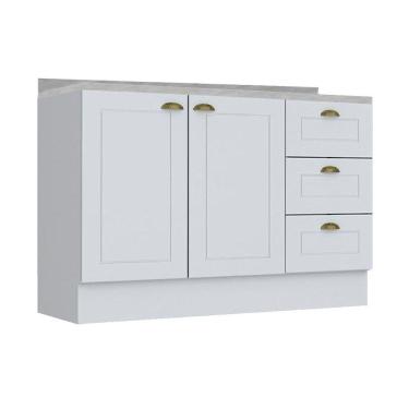 Imagem de Gabinete De Cozinha Modulado Balcão Americana 2 Portas E 3 Gavetas C/ Tampo Branco - Henn