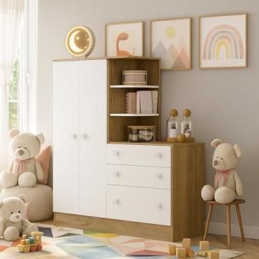Imagem de Guarda-roupa Infantil Prático: 3 Gavetas e 2 Portas para Organização do Quarto (Carvalho Branco)