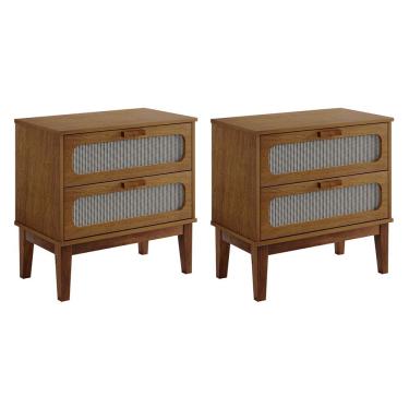 Imagem de Kit 2 Mesas De Cabeceira Retrô Vintage Santorini 2 Gavetas 60 Cm Amêndoa