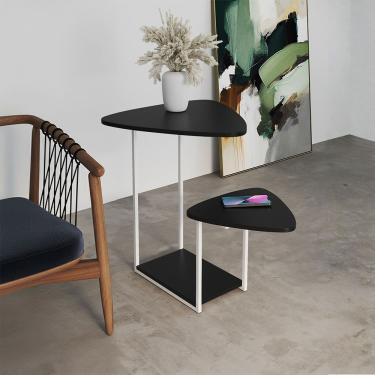 Imagem de Mesa Auxiliar Cibele Ferro Branco Tampo Preto Esfiha