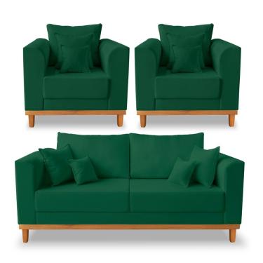 Imagem de Kit Sofá 3 Lugares E 2 Poltronas Beny Viena Suede Verde