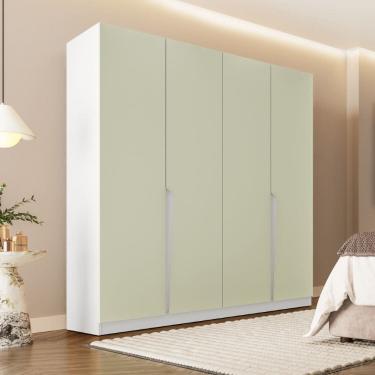 Imagem de Guarda Roupa Roupeiro 4 Portas 4 Gavetas Porto Branco Verde Politorno Móveis