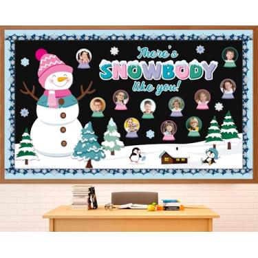 Imagem de Conjunto de decorações de quadro de avisos de inverno, faça você mesmo, quadro de avisos de globo de neve, corpo de neve como você, decorações de sala de aula, desenhos de boneco de neve de Natal
