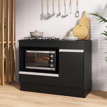 Imagem de Balcão Cozinha Para Cooktop E Forno 105cm Com Rodapé Veneza Multimóveis Mp2295 Preto/branco