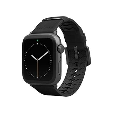 Imagem de Groove Life Pulseira de relógio Vulcan Obsidian compatível com Apple Watch de 38 mm, 40 mm, 42 mm, 44 mm, couro Gentuine respirável e pulseiras masculinas de silicone da série 5, 4, 3, 2 e 1 - cinza largo e longo espaço