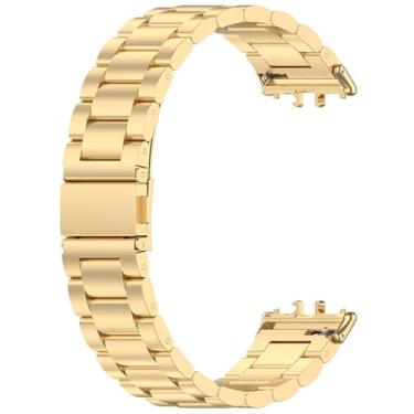 Imagem de Pulseira de relógio de aço inoxidável compatível com Samsung Galaxy Fit 3 Smartwatch pulseira ajustável para mulheres e homens (dourada)