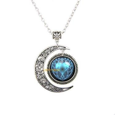 Imagem de LERYDESI Colar de coração turquesa pingente de lua para mulher estilo retrô irmã presente amizade joias, 34mm, Metal