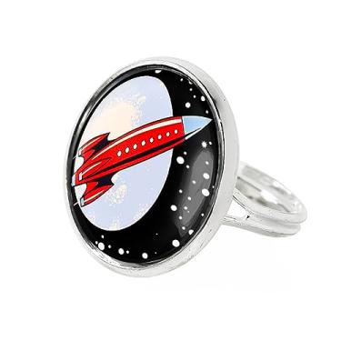 Imagem de Anel de foguete - Anel artesanal de fantasia de nave espacial de brinquedo vintage, Vidro, Sem pedra preciosa