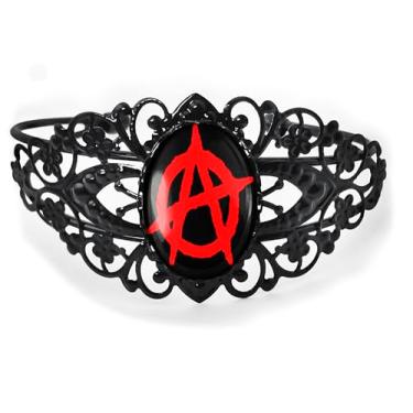 Imagem de Pulseira anarquia - Símbolo Punk Rock, Bronze Antigo Prata ou Preto, Joias Vitorianas de Filigrana Artesanal de Halloween - 181-CB, Adjustable, Vidro, Sem Pedra Preciosa
