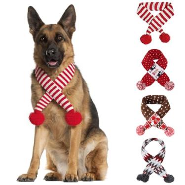 Imagem de Cachecol de malha para cães com estampa, bandana quente para animais de estimação de 61 x 4 cm para inverno, ao ar livre e Natal, acessórios para animais de estimação, vermelho e branco