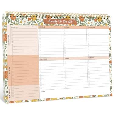 Imagem de Bloco de notas semanal com 52 folhas sem data (21 x 28 cm) - agenda semanal para mulheres e homens, trabalho e casa - Campo ensolarado