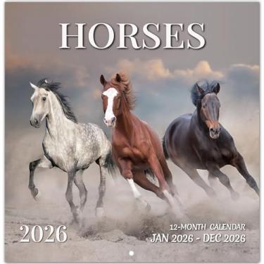 Imagem de Calendário 2026, calendário de parede mensal de cavalos 2026 funciona de novembro de 2025 a dezembro de 2026, calendário de parede suspenso, aberto de 29,5 cm x 61 cm, layout de página inteira para